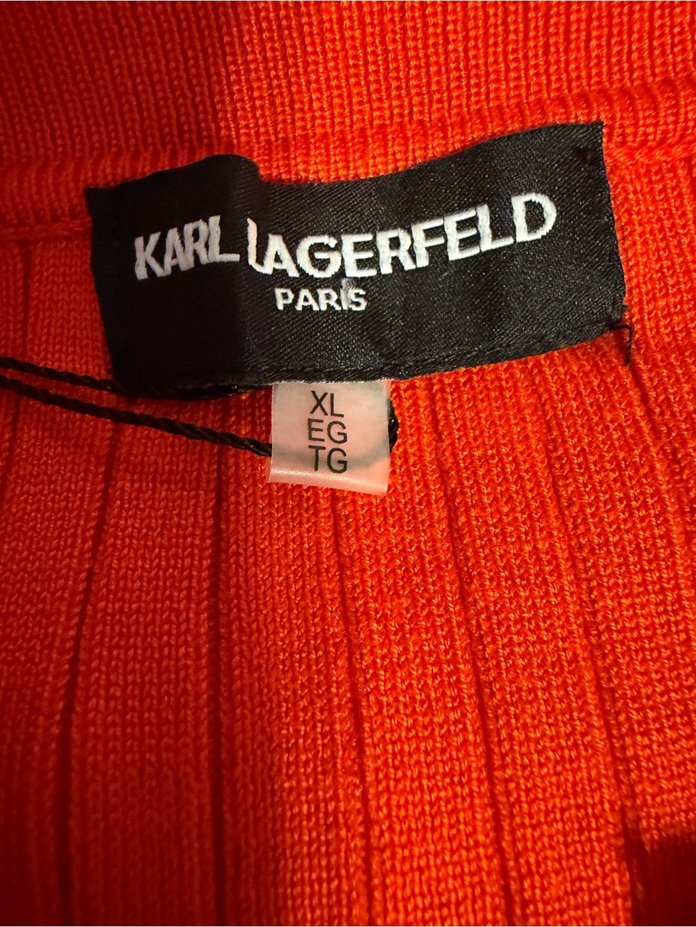 Karl Lagerfeld Orange Ribbed Polo-Style Long Sleeve Top - Picture 7 of 7